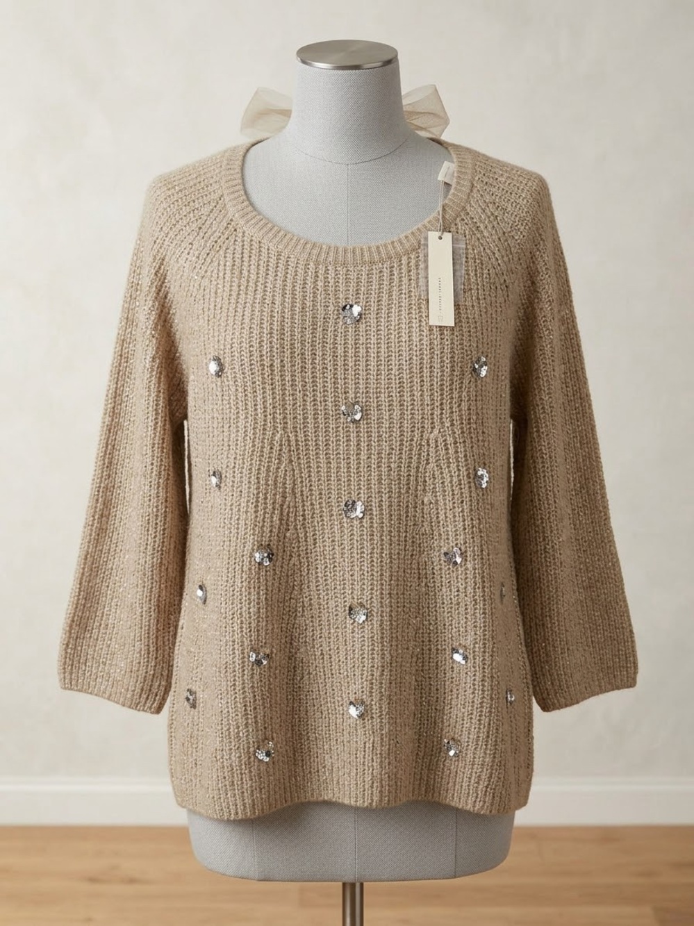 LC Lauren Conrad Taupe Scoop Neck Sequin Knit Sweater